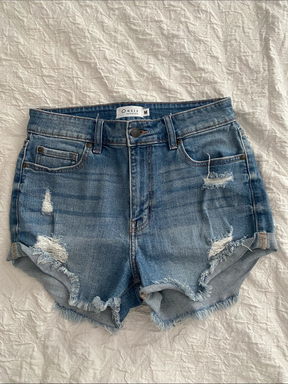 Oasis Light Blue Distressed Denim Cutoff Shorts